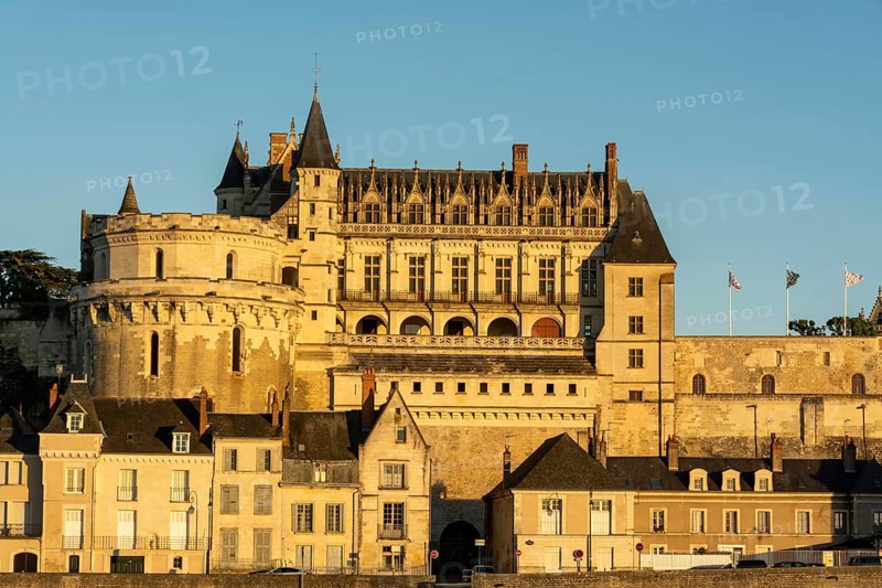 Amboise chateau at sunset on the Loire River