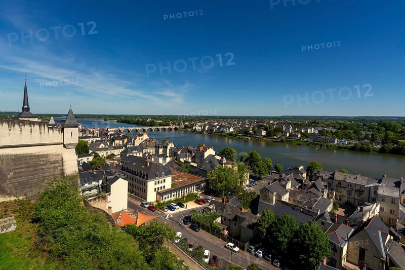 View of the city with Loire river from the Chateau de Saumur
