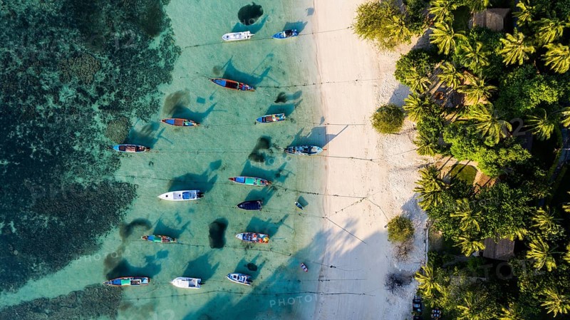 Beach with palmes and boats