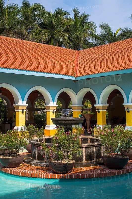 Fountain with pool in center of lobby