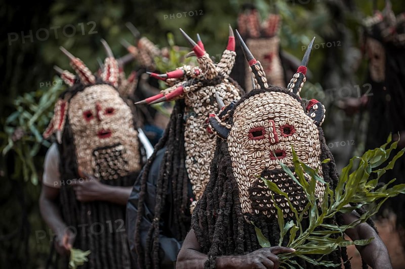 Men of the ethnic group of the Bamileke with traditional masks
