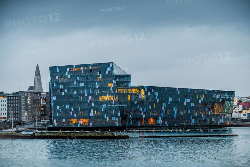 Harpa congress hall and concert hall at dusk