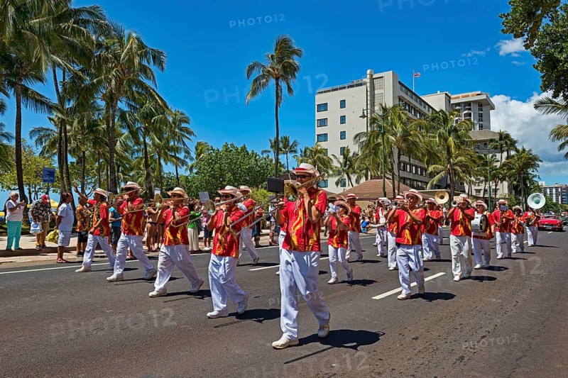 Royal Hawaiian Band playing instruments