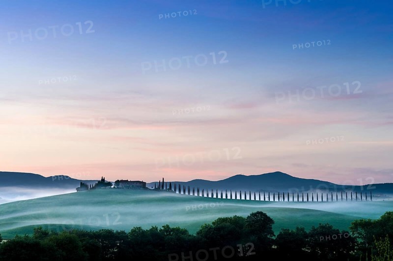 Typical green Tuscan landscape in Bagno Vignoni