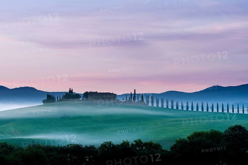 Typical green Tuscan landscape in Bagno Vignoni