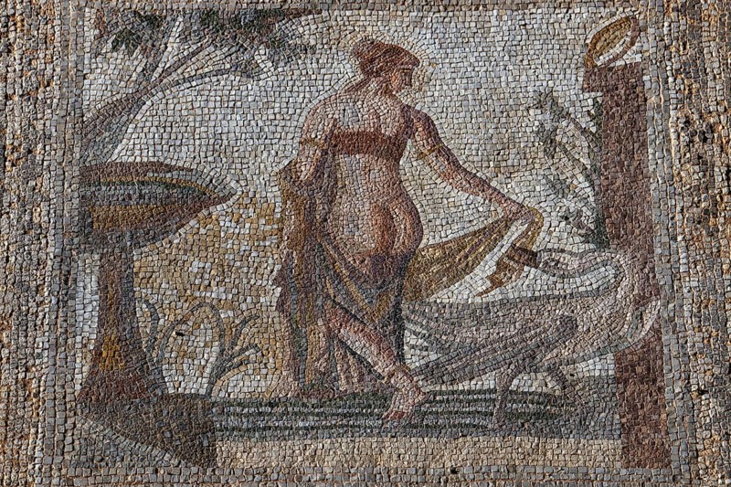Antique mosaic Leda and the Swan