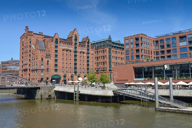 Historic brick buildings at Magdeburger Hafen harbour