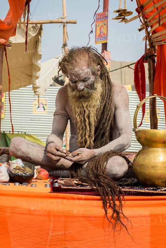 Sadhu covered with white ashes