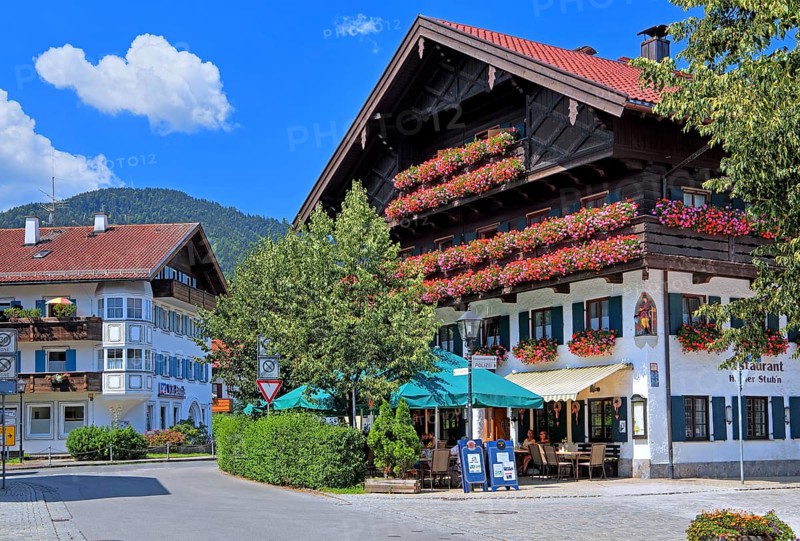 Hotel Wolf with flower balconies in the centre