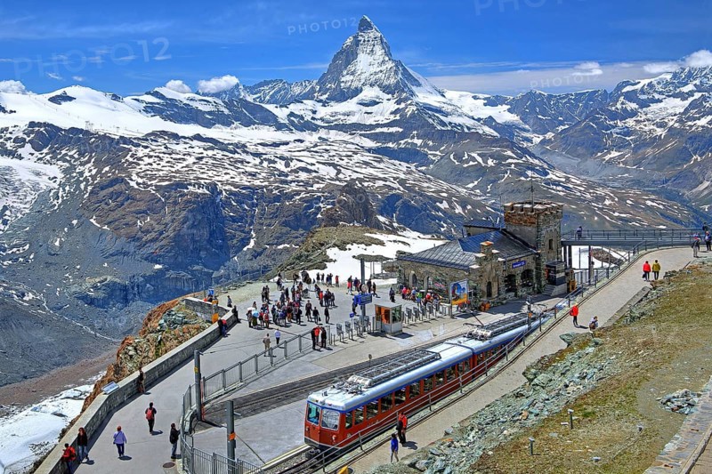 Mountain station of the Gornergratbahn 3089m with Matterhorn 4478m