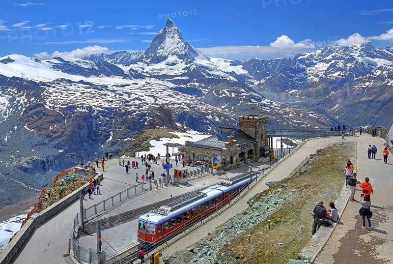 Mountain station of the Gornergratbahn 3089m with Matterhorn 4478m