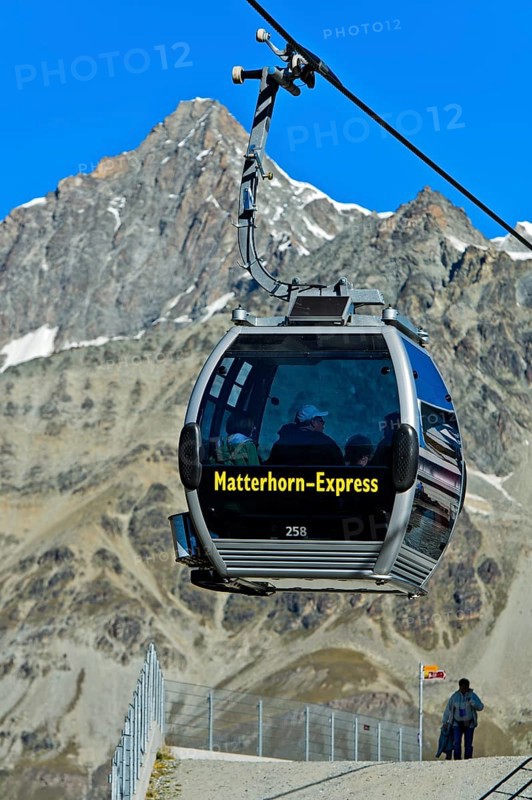 Gondola cable car of the Matterhorn Express at the station Schwarzsee