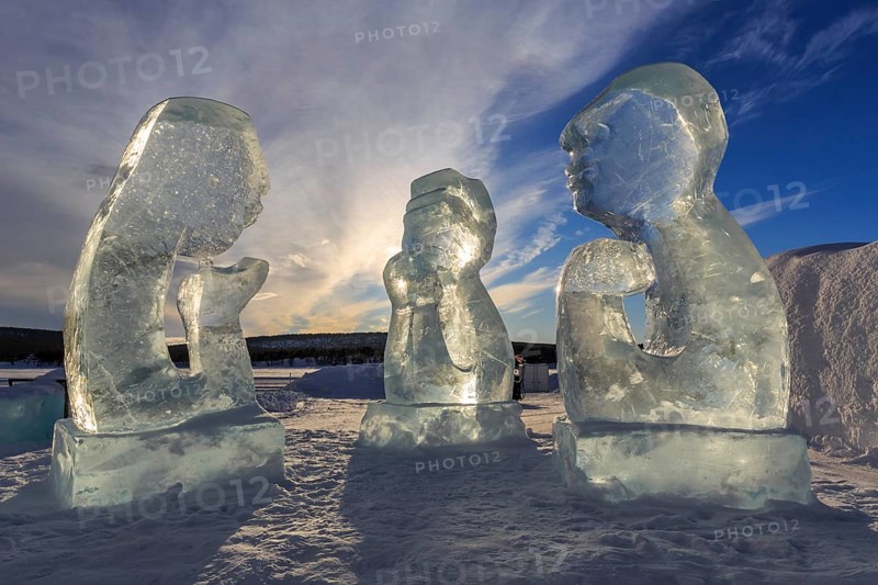 Ice sculptures in front of Icehotel