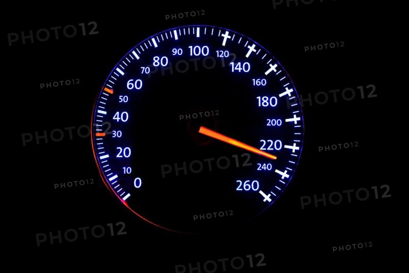 Speedometer with speed display 220 km/h and crosses from 120 km/h
