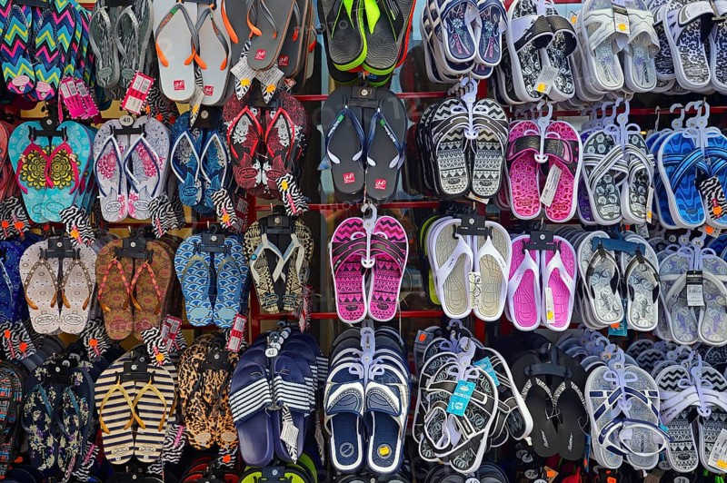 Various slippers on a stall