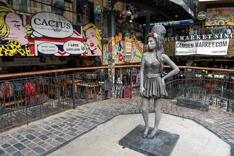 Bronze statue of singer Amy Winehouse