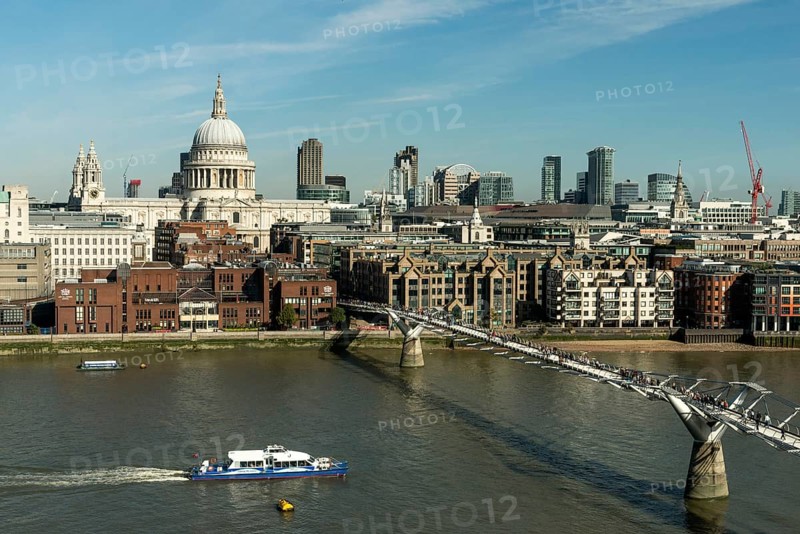 London skyline with St Paul's Cathedral and Millennium Bridge over the River Thames
