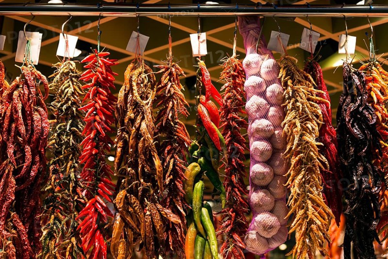 Hanging garlic and chilli