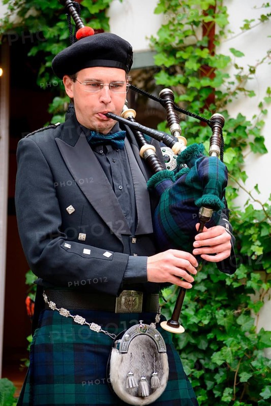 Swedish musician plays bagpipe