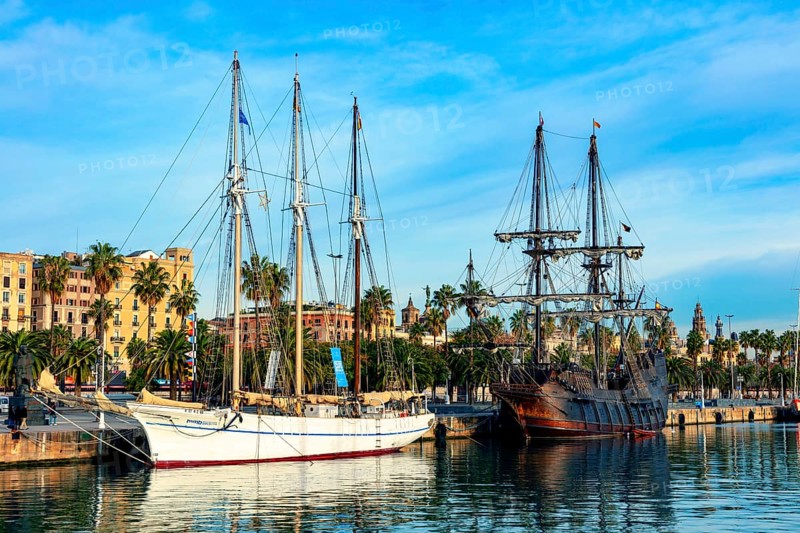 Museum ships Museu Maritim de Barcelona in the port of Port Vell