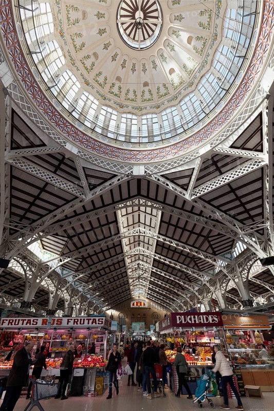 Market hall with people shopping
