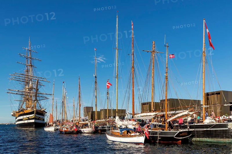 Italian marine training ship Amerigo Vespucci and sailing boats in harbor