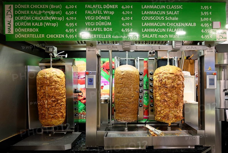 Kebab skewers with meat at the kebab stand