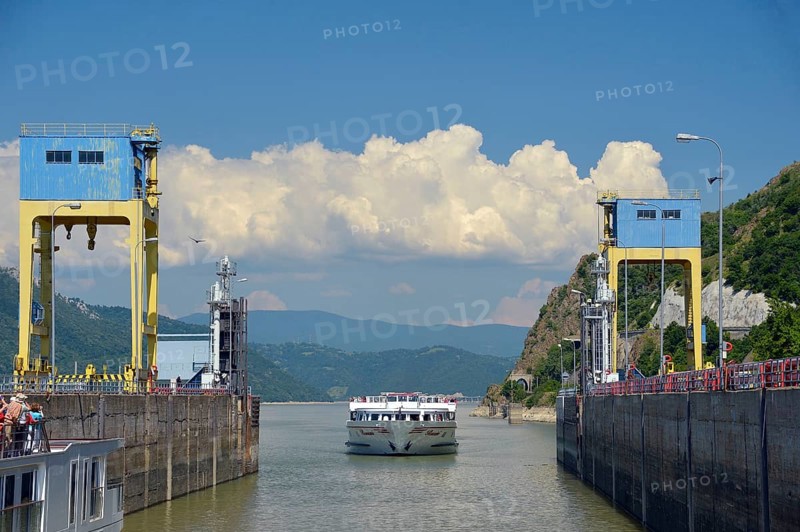 Passenger ship at water lock