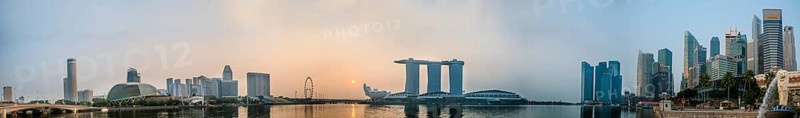Marina Bay Sands Hotel and the financial district with skyscrapers