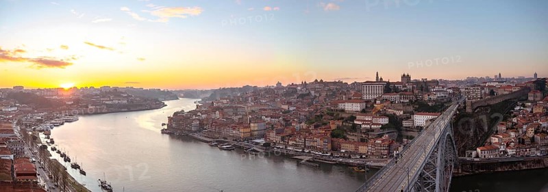 View over Porto with river Rio Douro and bridge Ponte Dom Luis I