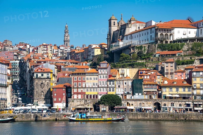 Historic old town Ribeira with church tower of the church Igreja dos Clerigos and Da Se Cathedral