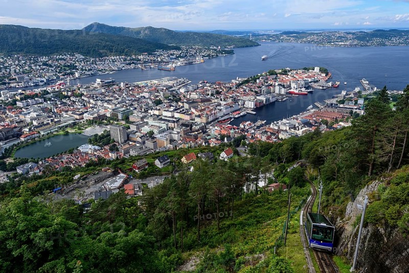 View from the local mountain Floifjellet on Bergen