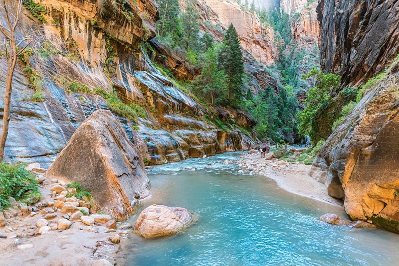 Hikers in river