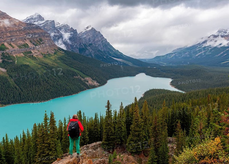 Hiker looks out into nature