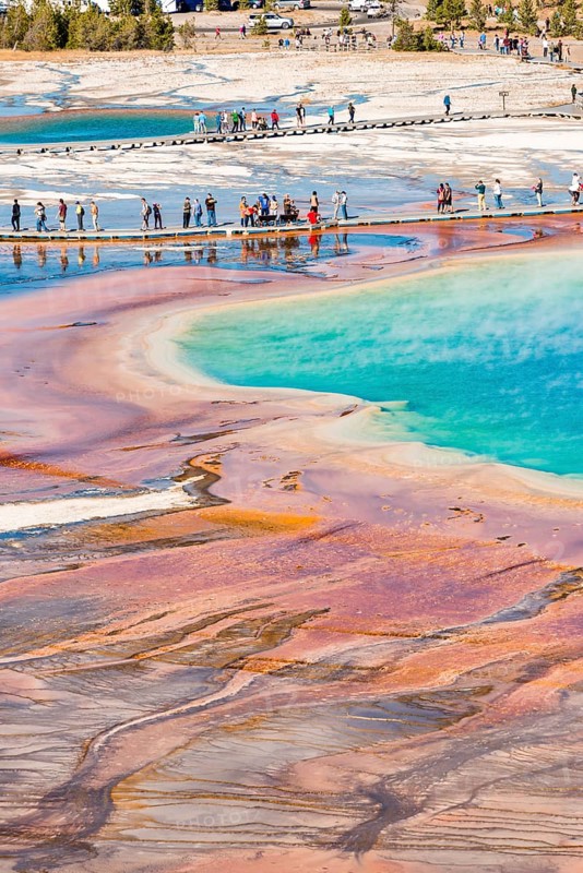 Tourists on a jetty in the thermal area