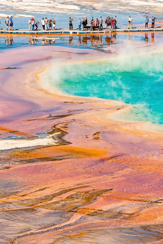 Tourists on a jetty in the thermal area