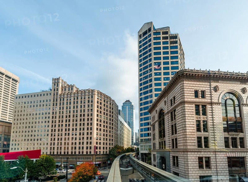 View from the Monorail Railway to skyscrapers and downtown