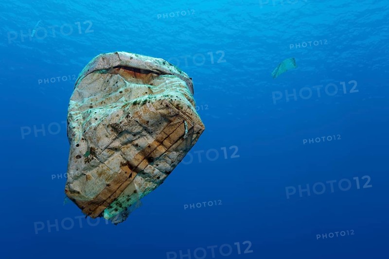 Plastic waste floating in the open sea
