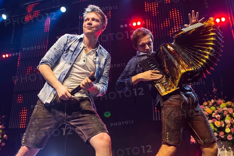 The German music group Dorfrocker with Tobias Thomann singing and Markus Thomann on accordion live at the 16th Schlager Nacht in Luzern