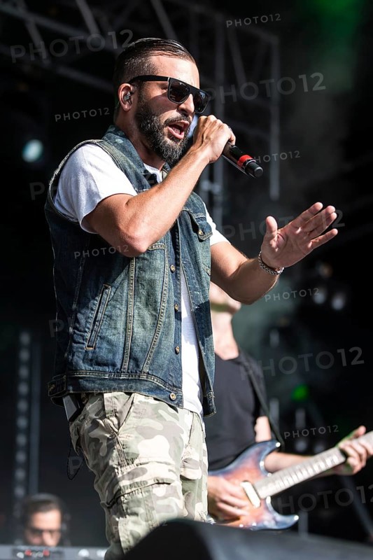 The swiss rapper and musician Marco Bliggensdorfer alias Bligg live at the 26th Heitere Open Air in Zofingen