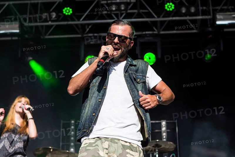 The swiss rapper and musician Marco Bliggensdorfer alias Bligg live at the 26th Heitere Open Air in Zofingen