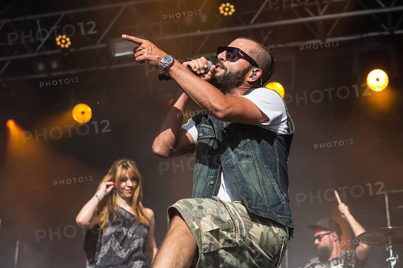 The swiss rapper and musician Marco Bliggensdorfer alias Bligg live at the 26th Heitere Open Air in Zofingen