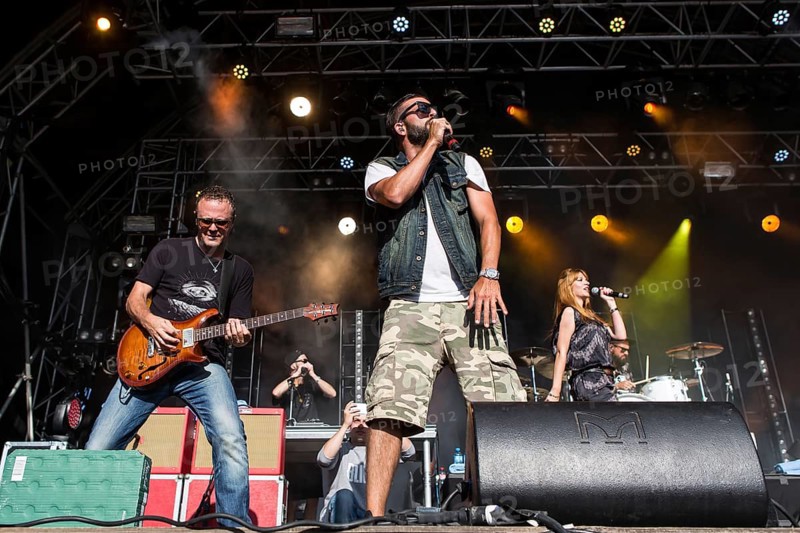 The swiss rapper and musician Marco Bliggensdorfer alias Bligg live at the 26th Heitere Open Air in Zofingen