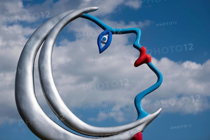 Face in front of cloudy sky