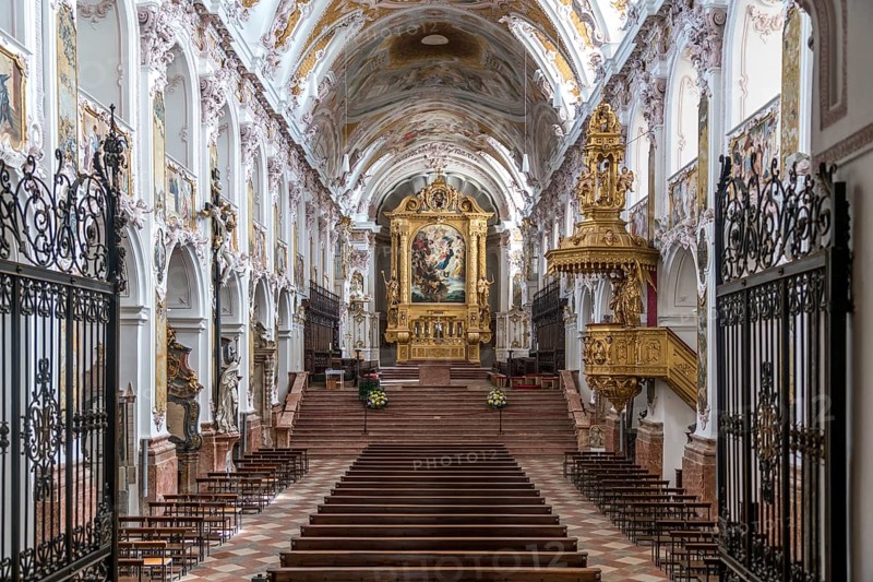 Interior and altar of St. Mary's Cathedral and St. Korbinian