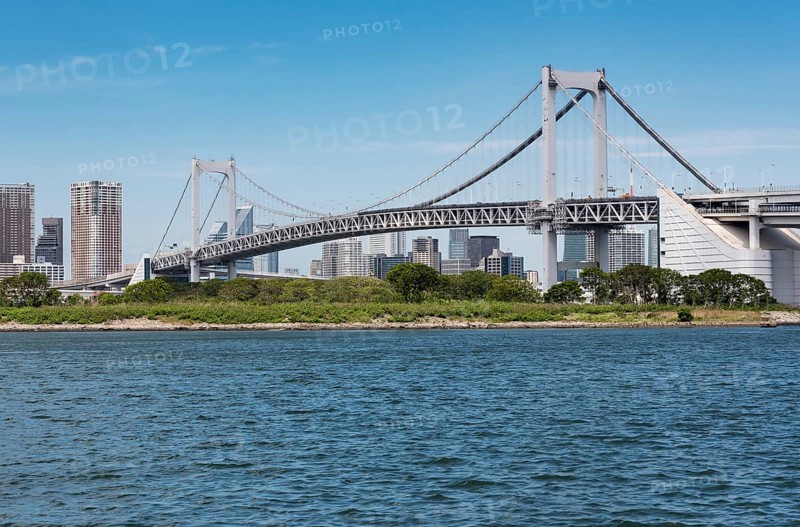 Rainbow Bridge and surrounding Tokyo Bay as seen from Odaiba
