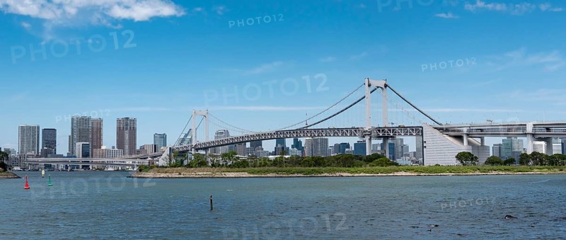 Rainbow Bridge and surrounding Tokyo Bay as seen from Odaiba