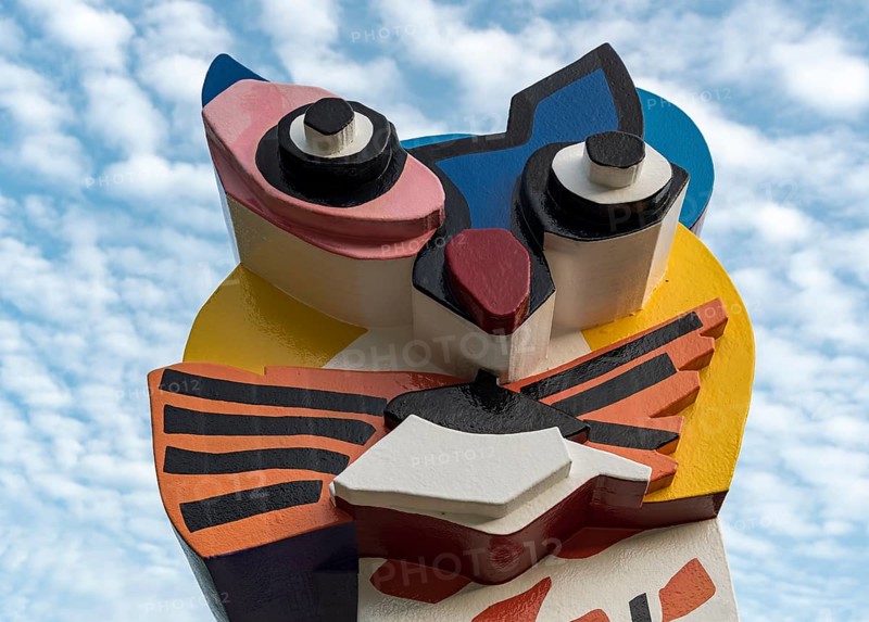 Close-up of Frog and Cat sculpture by artist Karel Appel
