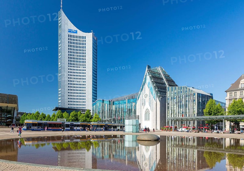 City high-rise and university with Paulinum on Augustusplatz