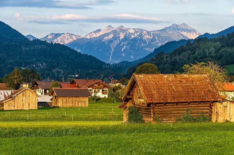 Wooden huts in front of Garmisch-Partenkirchen